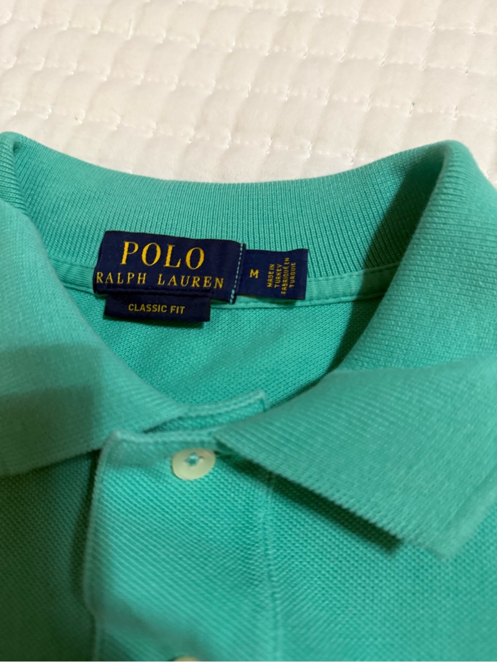 Upcycled Mens Ralph Lauren Turquoise Ruffle-Hem Polo Top - Picture 5 of 11